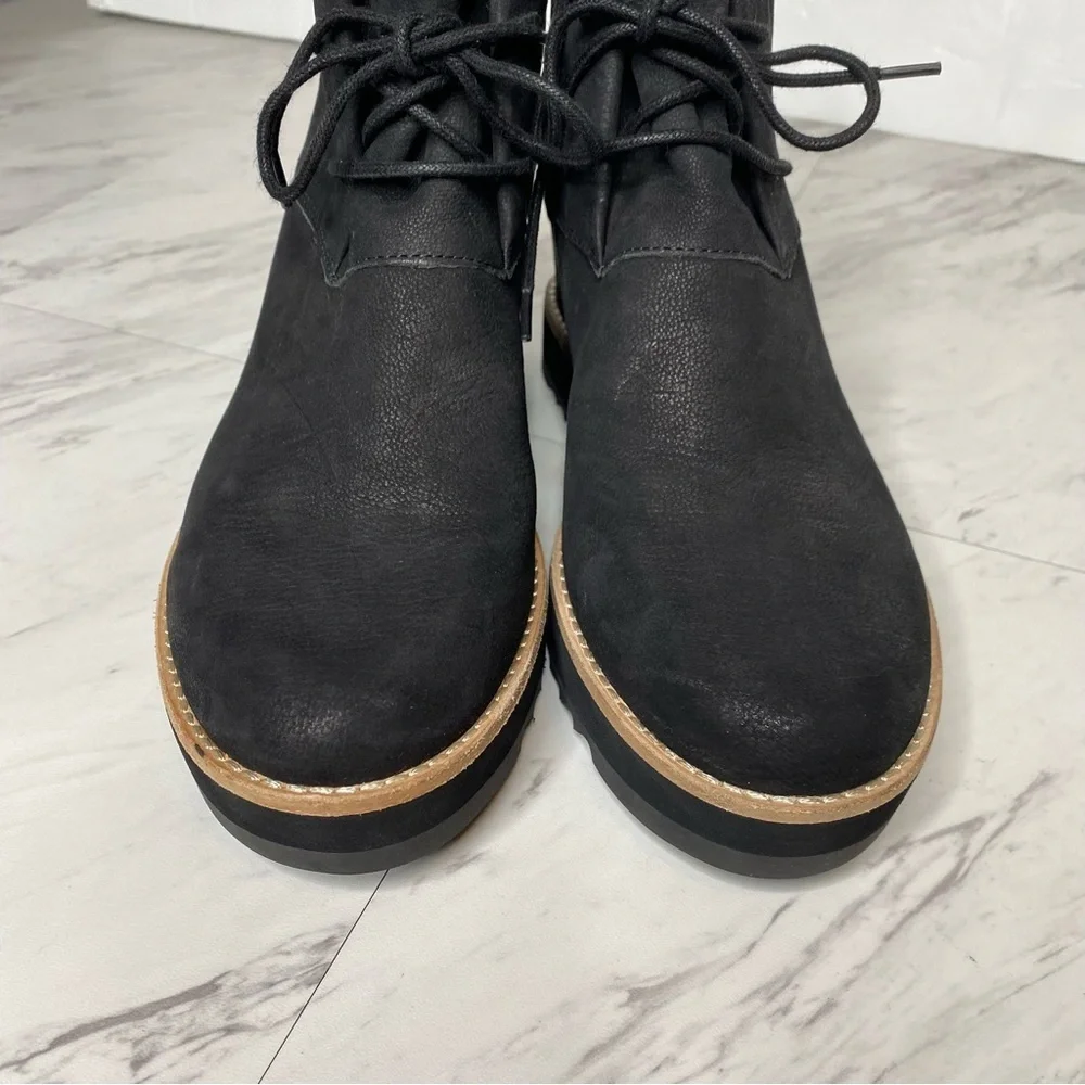 Eileen Fisher Capa Wedge Black Nubuck Lace Up Bootie 9 1/2